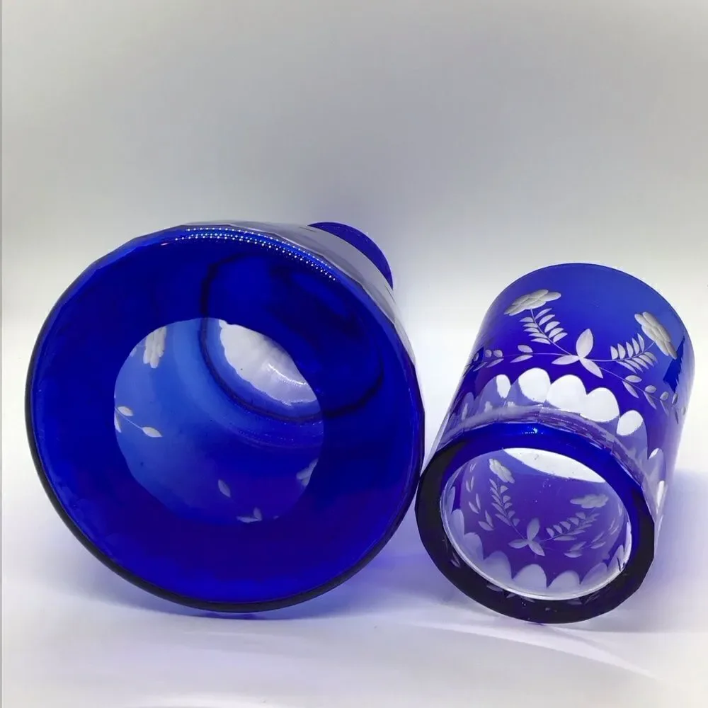 Czech Cobalt Glass Cut to Clear Bedside Carafe